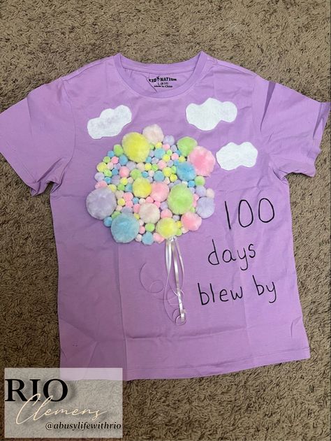 100 days of school blew by! 100 days of school tee idea! We ised 100 pom poms, hot glue, felt paper to cut out clouds, permant marker to write, & christmas ribbon as balloon string! 100 Days Pom Pom Shirt, 100 Days Of School Pom Pom Shirt, 100 Days Of School Shirt Pom Poms, 100th Day Of School Shirt Ideas, 100 Days Of School Shirt Ideas, 100 Days Of School Shirt For Girls Diy, 100tg Day Of School Ideas, 100th Day Of School Shirts, 100days Of School Shirt