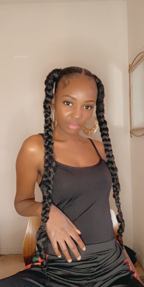 2 Jumbo Braids, Two Braids With Weave, Pigtails Hairstyles, Braided Pigtails, Braids Jumbo, Swimming Hairstyles, Double Dutch, Jumbo Braids, Pigtail Braids