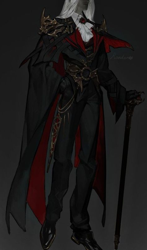 King Clothing Drawing, Evil Outfits Aesthetic Male, Dark Fantasy Aesthetic Male Outfits, Red Vampire Outfit Men, Goth Pirate Outfit Men, Evil King Outfit, Male Fantasy Clothing Design Red, Victorian King Clothing, Headmaster Character Design