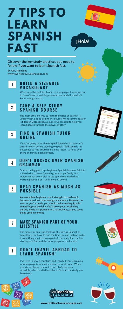 7 Tips To Learn Spanish Fast - I Will Teach You A Language Teach Yourself Spanish, Spanish Words For Beginners, Basic Spanish Words, Spanish Basics, Learn Spanish Online, Learning Languages Tips, Spanish Courses, Learning Spanish Vocabulary, Study Spanish