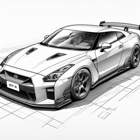 Nissan GT-R 20 coloring pages -  #Coloring #Gtr #Nissan #pages Check more at https://ifoundaideas.com/car/nissan-gt-r-20-coloring-pages/ Gtr Drawing, Cool Car Drawings, Car Artwork, Cool Car Pictures, Printable Coloring Book, Nissan Gt, Nissan 350z, Nissan Gtr, Nissan Gt-r