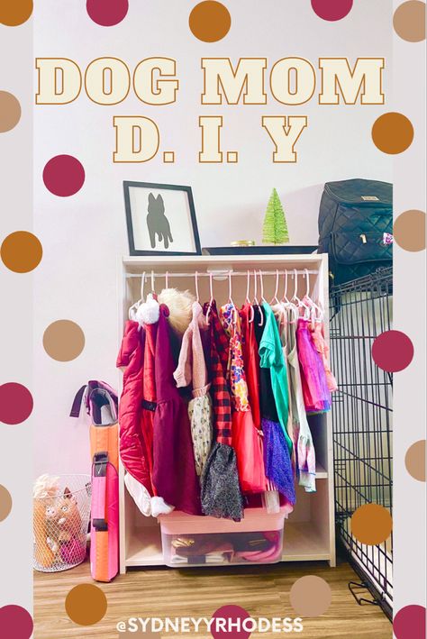 Dog Clothes Closet Diy, Dog Clothing Storage Ideas, Diy Dog Closet Ideas, Organize Dog Clothes, Dog Clothing Storage, Dog Wardrobe Closet Diy, Pet Closet Organization, Dog Clothes Organization Ideas, Dog Clothes Organization