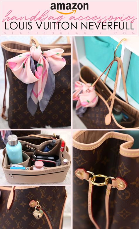 These accessories for the Louis Vuitton Neverfull will make the bag work even harder for you with organization and convenience. They're all on Amazon under $30! | Best handbag organizer insert | How to keep the Neverfull cinched | Neverfull bag charms & scarves | Slashed Beauty #neverfull #louisvuitton #accessories #amazonfinds #amazonfashion Luis Vuitton Neverfull, Neverfull Mm Outfit, Louis Vuitton Gm Neverfull, Neverfull Louis Vuitton, Handbag Organizer Insert, Louis Vuitton Handbags Neverfull, Louis Vuitton Gm, Louis Vuitton Mm, Louie Vuitton