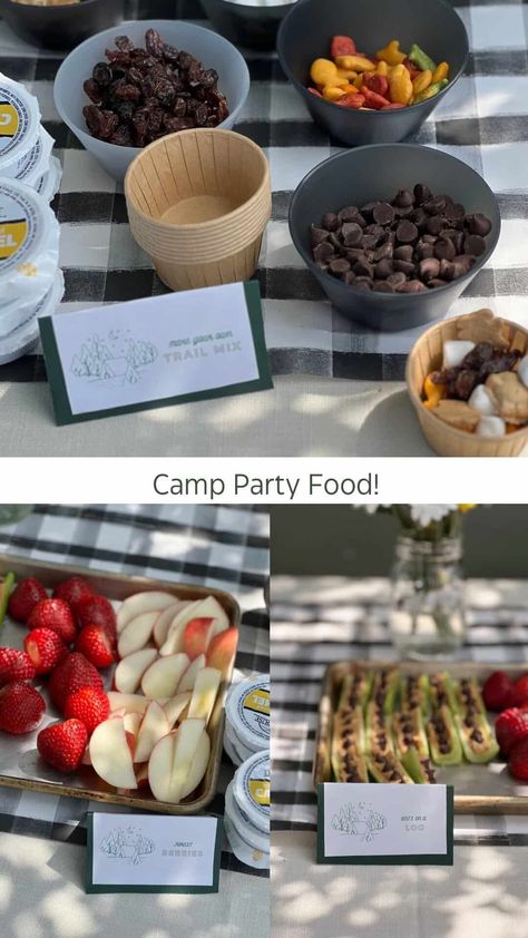 Camping Themed Birthday Party - traditionallycozy.com Camping Themed Food, Camp Party Food, Camping Birthday Party Theme, Camping Themed Party Food, Camp Themed Birthday Party, Campout Birthday Party, Camping Party Foods, Camping Themed Birthday Party, Golden Bday