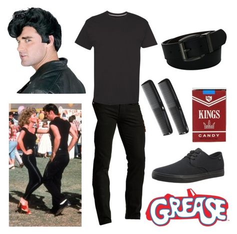 "Grease - Danny Zuko Costume" by itsafabulouslife ❤ liked on Polyvore featuring Hanes, Levi's, men's fashion and menswear Grease Outfits 1950s Men, Mens 50s Costume, Apollo Costume, Danny Zuko Costume, Grease Couple Costumes, Zuko Costume, T Birds Grease, Greece Costume, Programme Design