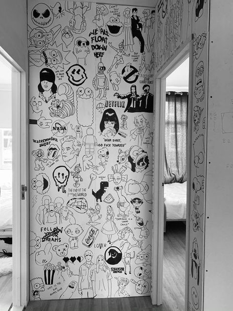 Wall Drawings Bedroom Aesthetic, Grunge Wall Painting Ideas, Fun Things To Paint On Your Wall, Fun Wall Painting Ideas Creative Bedroom, Wall Painting Ideas Aesthetic Grunge, Cool Wall Drawings, Drawing On Walls Bedrooms, Wall Drawing Ideas Aesthetic, Wall Drawing Bedroom Art Ideas