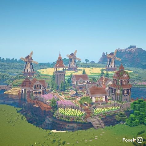 Minecraft Farms Aesthetic, Minecraft Castle Village, Animal House Minecraft, Windmill Interior, Minecraft Create Mod, Minecraft Kingdom, Minecraft Create, Minecraft Village, Bangunan Minecraft