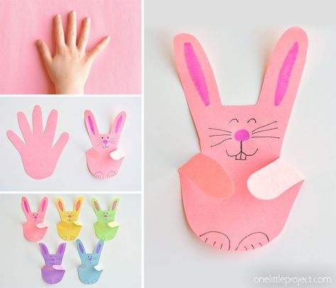 Handprint Bunnies, Easter Crafts Preschool, Paper Bunny, Rabbit Crafts, Construction Paper Crafts, Easy Easter Crafts, Easter Bunny Crafts, Bunny Art, Bunny Crafts