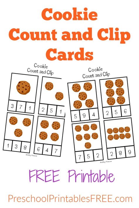 Count and clip cards for preschoolers. Count the cookies and clip the numeral with a wooden clothespin. Free printable counting activity for kids. #countingcards #preschoolactivity #freeprintable Counting Clip Cards Free Printable, Cookie Counting Printable, Cookie Worksheets Preschool, Cookie Crafts For Preschool, Count And Clip Cards Free, Clip Cards Free Printable, Cookie Counting, Letter C Activities, Counting Clip Cards