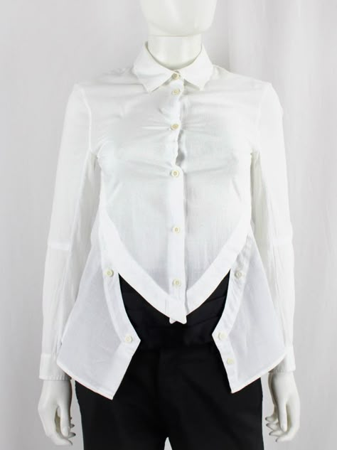 Ann Demeulemeester white shirt with semi-detacheable side panels (8) Bespoke Tailoring, Ann Demeulemeester, Dark Beauty, Distressed Leather, Sheer Fabrics, Side Panels, Panel Siding, Punk Rock, World Of Fashion