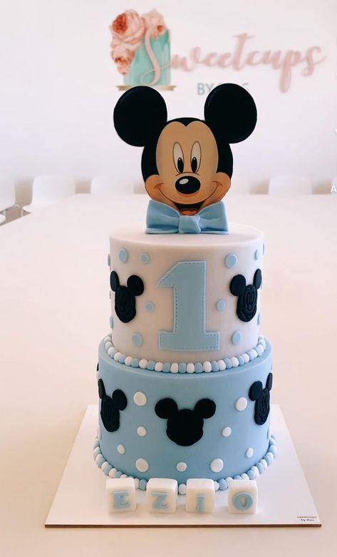 Mickey Mouse Cake 2 Tier, Baby Mickey Mouse Cake, Cake Designs For Boy, Disney Birthday Cakes, Rose Gold Wedding Invitations, 2 Tier Cake, Baby Mickey Mouse, Baby Boy First Birthday, Mickey Mouse Cake