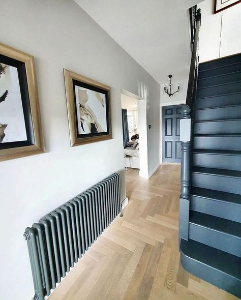 Radiators Living Room, Victorian Hall, Victorian Radiators, Column Radiator, Hallway Inspiration, Column Radiators, The Staircase, Contemporary Kitchen Design, House Stairs