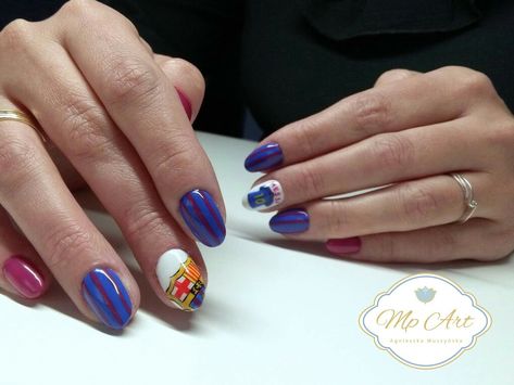 Barcelona Nails Art, Barcelona Nails Design, Barca Nails, Barcelona Nails, Stylish Inspiration, Barcelona Team, Cute Nail Designs, Nail Arts, Lionel Messi