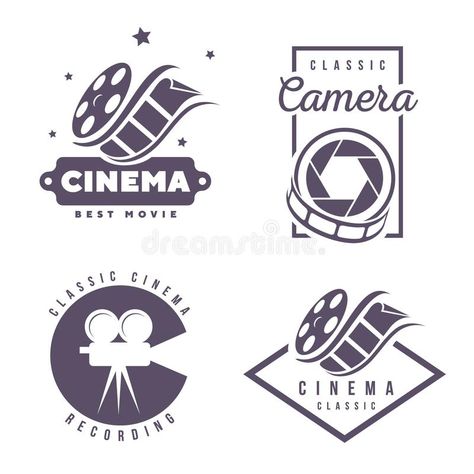 Cinema Labels Emblem Logo Design Element Isolated On White Background Stock Vector - Illustration of camera, isolated: 101746579 Emblem Logo Design, Theatre Logo, Creative Logo Design Art, Movie Logo Design, Adobe Illustrator Design, Film Logo, Logo Design Set, Camera Logo, Text Logo Design