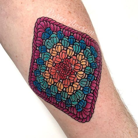 Arts And Crafts Tattoo Ideas, Embroidered Tattoo Ideas, Quilt Tattoo Ideas, Kitschy Crochet, Crocheting Tattoos, Quilting Tattoo, Crochet Tattoo Ideas, Crochet Tattoos, Quilt Tattoo