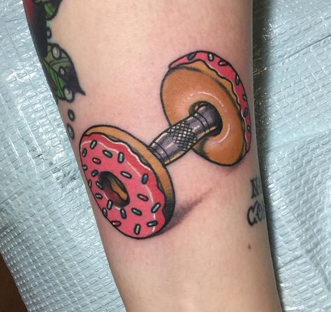 Illinois Tattoo, Barbell Tattoo, Weightlifting Tattoo, Donut Tattoo, Food Tattoo, Simpsons Tattoo, Timeless Tattoo, Food Tattoos, Muscle Tattoo