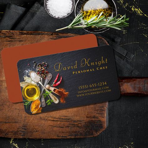 Personal Chef Business Cards, Catering Cards Design, Catering Visiting Cards Design, Caterers Logo, Restaurant Card Design, Chef Business Cards, Neha Choudhary, Restaurant Card, Catering Business Cards