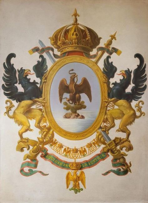 Escudo del Segundo Imperio Mexicano (1864-1867). Mexican History, Form Of Government, Vintage Illustration, Government, Flag, History, Quick Saves