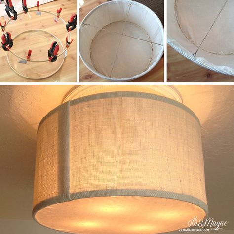 DIY Drum Shade tutorial...amazing idea for transforming a ceiling fan to a cute semi flush light fixture Diy Ceiling Light, Craft Room Lighting, Diy Drum Shade, Ceiling Fan Light Cover, Diy Drum, Fan Light Covers, Bedroom Lighting Diy, Diy Drums, Make A Lamp