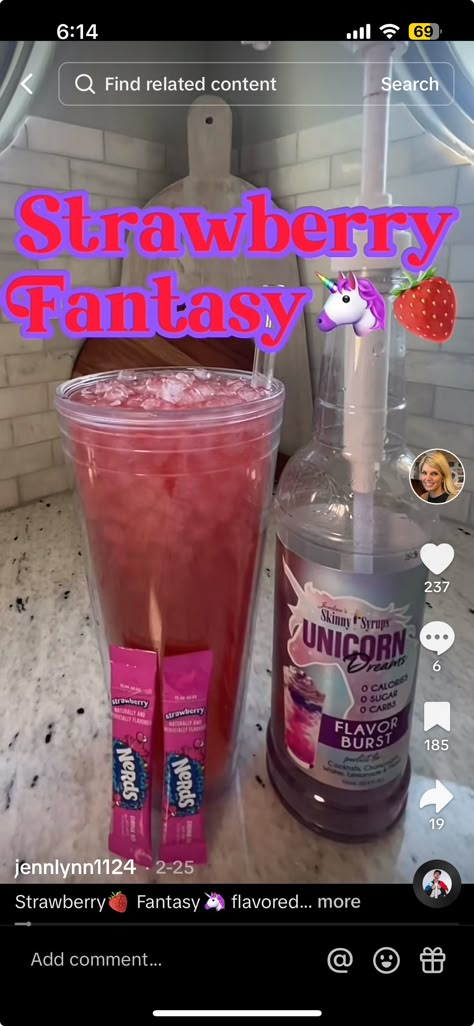 Flavored Water Packets Storage, Unicorn Water Recipe, Flavored Water Recipes With Syrups, Water Recipes With Syrups, Water Enhancer Recipes, Water Tiktok, Water Combinations, Soda Drinks Recipes, Watertok Recipes