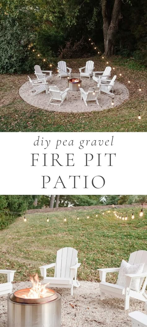 Diy Fire Pit Patio, Pea Gravel Fire Pit, Gravel Fire Pit, Outdoor Fire Pit Area, Pea Gravel Patio, Fire Pit Landscaping, Gravel Patio, Pea Gravel, Fire Pit Area