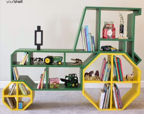 Tractor Bedroom, Tractor Room, Tractor Decor, Farm Room, Unique Bookshelves, Toddler Boy Room Decor, Cool Bookshelves, Nursery Shelves, Toddler Boys Room