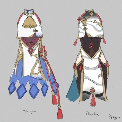 Shenhe Design, Mondstadt Clothing Style, Liyue Oc Outfit, Shenhe Redesign, Shenhe Outfit, Genshin Oc Outfit, Genshin Impact Oc Outfit Ideas, Genshin Outfit Ideas, Genshin Clothes