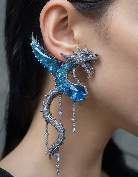 Silver Dragon Jewelry, Dragon Earring, Jewelry Modeling, Fantasy Jewelry Magic, Dragon Accessories, Silver Jewellry, Jewelry Rings Unique, Best Couple Tattoos, Real Diamond Necklace