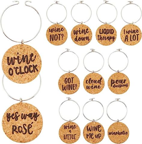 Amazon.com: Juvale 12-Pack Funny and Humorous Wine Charms for Stem Glasses, 1-Inch Cork Drink Marker Tags with Gift Box for Dinner Party, Birthday Party Favors, 12 Assorted Designs : Home & Kitchen Wine Party Theme, Liquid Therapy, Dinner Party Birthday, Wine Ring, Hilarious Sayings, Wine Games, Wine Glass Tags, Wine Glass Markers, Drink Marker