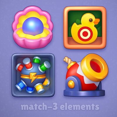 ArtStation - Match-3 elements for Christmas game, Erolin Art Puzzle Game Ui, Game Icon Design, Game Gem, Bubble Games, Match 3 Games, Digital Marketing Design, Casual Art, Christmas Game, Game Ui Design