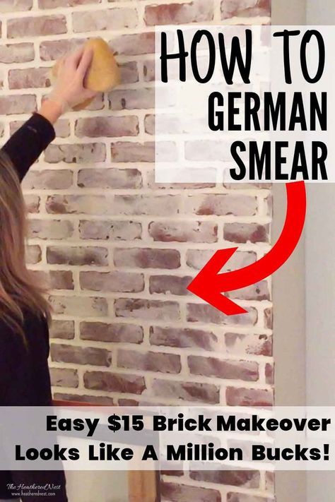 German Smear Technique, German Smear Brick, Diy Brick Wall, White Wash Brick Fireplace, German Schmear, German Smear, Diy Fireplace Makeover, Fireplace Update, Mantel Ideas