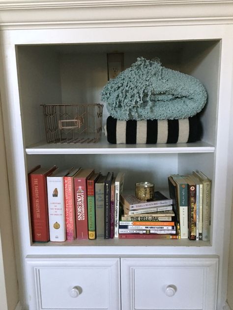 How to Decorate Deep Built-In Shelves - Eat Move Make How To Style Deep Built In Shelves, Styling Deep Bookshelves, Deep Bookcase Styling, Deep Bookshelf Styling, Deep Shelf Styling, How To Style Deep Shelves, Styling Deep Shelves, Style Deep Shelves, Decorate Deep Shelves