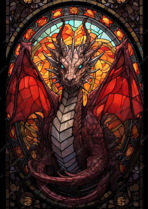 Stained Glass Drawing, Stained Glass Dragon, Stain Glass Window Art, Dragon Artwork Fantasy, Dungeons And Dragons Classes, Fantasy Wall Art, Beautiful Abstract Art, Glass Window Art, Dragon Pictures