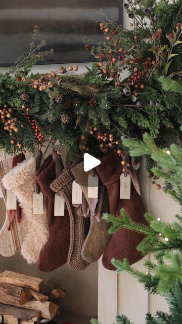 danielle lapenta bostick on Instagram: "ALL FINISHED with this year’s holiday mantle 🤎it’s upswept, full and organic. i am happy with it, what do you think?! i used 3 beautiful garlands sent by @mcgeeandco mixed with a full cedar garland i have used in previous years and LOTS of stems, mostly from hobby lobby & michaels. i will be posting more info in my stories tomorrow so make sure to follow along. if you need a link for anything or have a question feel free to ask below.   #garland #christmasmantle #mantlegarland #christmasdecor" Garland And Stockings On Mantle, Rustic Christmas Mantle Decor, Rustic Christmas Mantle, Christmas Mantle Garland, Christmas Garland Mantle, Cedar Garland, Fireplace Garland, Mantle Garland, Holiday Mantle