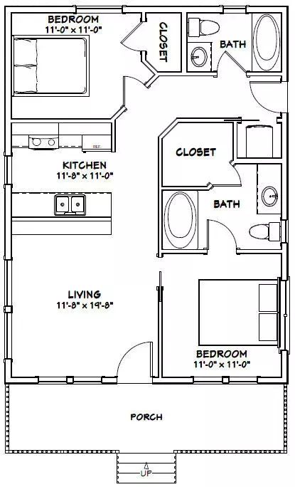 Building size: 24'-0" wide, 40'-6" deep (including porch). Floor / Ceiling Framing Plan. You are purchasing the PDF file for this plan. Print it out whenever you like. Roof Framing Plan. An estimated materials list for the doors, windows, and general wood framing only, also in PDF format.. #tinyhouseblueprints #smallhomedesign 2 Bedroom 900 Sq Ft House Plans, Single Bedroom Floor Plan, 28x36 House Plans Layout, 800 Sq Ft House Plans Open Floor 2 Bedroom, Loft Conversion Ideas Layout Floor Plans 2 Bedrooms, 24x38 House Plans, 2 Bdrm 2 Bath House Plans, Two Bedroom Tiny House Floorplan, 2 Bedroom Shed House Plans