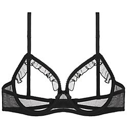 With its delicate frill of tulle ruffles framing the décolleté and bold open cups, we are head over heels for this show-stopping, jaw-dropping, deliciously naughty boudoir bra. Open Cup Bras, Open Bra, Honeymoon Lingerie, Cute Lingerie, Lingerie Outfits, Cup Bra, Designer Lingerie, Nightgowns, Luxury Lingerie