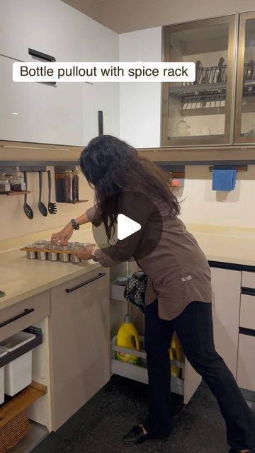 Form And Function on Instagram: "Kitchen storage space saver .

Bottle  pullout that also doubles up as a spice rack 🌶️
From @gj_designerhardware 
Most  times we feel in  bottle pullouts /oil pullouts the top tray isn’t used optimally.
This accessory solves that problem, and how! 

Note: The Canisters come in varied sizes starting from 100gms all the way to 500gms, 1 kg and 2kgs 👩🏻‍🍳
.
.
.
#kitchendesign #kitchenideas #kitchenstorage #kitchencabinets #smartkitchen #kitchenaccessories #kitchenstorageideas #kitchenspacesaver" Bottle Pullout Kitchen, Kitchen Space Savers, Kitchen Storage Space, Instagram Kitchen, Smart Kitchen, Space Saver, Double Up, Spice Rack, Space Savers