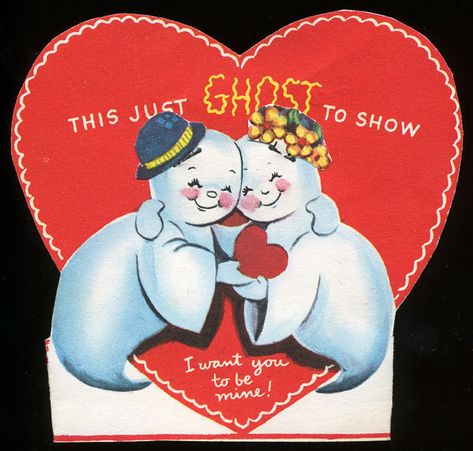 All sizes | This Just Ghost to Show | Flickr - Photo Sharing! Cookie Monster Halloween Costume, Ghost Couple, Hug Each Other, Happy Ghost, Vintage Halloween Cards, Childrens Valentines, Creepy Kids, Vintage Ghost, Vintage Halloween Costume