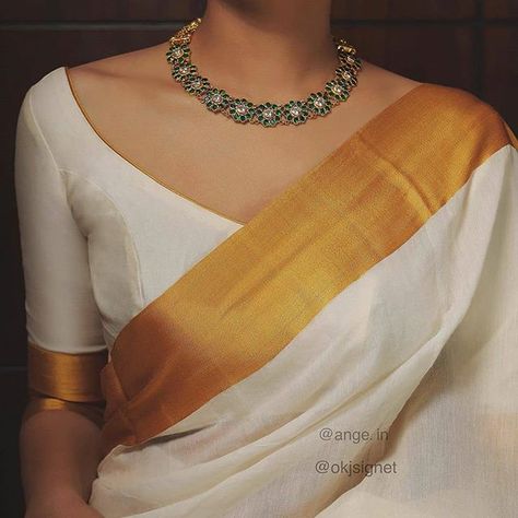 Ultimate 35 Gold Necklace Designs Images Of This Year • South India Jewels Kerala Saree Blouse, Kerala Saree Blouse Designs, Indian Blouse Designs, Saree Blouse Styles, Pattu Saree Blouse Designs, Kerala Saree, Sari Blouse Designs, Indian Saree Blouses Designs, Silk Saree Blouse Designs