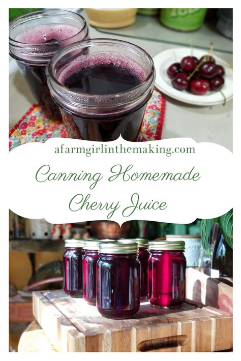 Canning Cherry Juice Concentrate with the Help of a Steam Juicer Canned Juice Recipes, V8 Juice Canning Recipe, Homemade Juice Concentrate, Cherry Juice Recipe, Cherry Limeade Concentrate Canning, Canning Concord Grape Juice, Homemade Cherry Juice, Canning Cherry Juice, Preserves Recipes