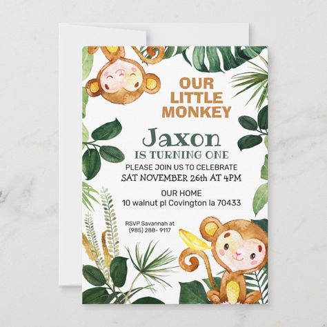 Create your own Invitation | Zazzle 1st Birthday Monkey Theme, Monkey Themed First Birthday, Monkey 1st Birthday Boy, Monkey First Birthday, Monkey Birthday Party, 1st Birthday Invitations Boy, Monkey Birthday Parties, 56th Birthday, 57th Birthday