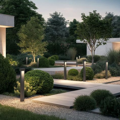 Explore modern garden design ideas that combine sleek aesthetics with nature's beauty. Get inspired to elevate your outdoor living experience. Villa Garden Design Landscaping, Villa Garden Design, Front Door Landscaping, Modern Garden Design Ideas, Luxury Pools Backyard, Outdoor Makeover, Villa Garden, Small Courtyard Gardens, Landscaping Business