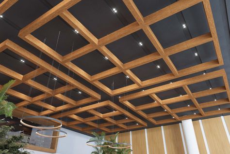 Acoustic Open & Closed Baffle System - Arktura SoftSpan® Large Trellis, Floating Ceiling, Trellis Design, Installation Manual, Coffered Ceiling, Coffee Table Design, Wood Texture, Ceiling Design, Design Consultant