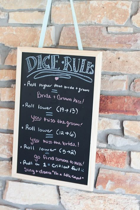 Dungeons and Dragons Dice Rules for Kissing at Weddings | Dungeons and Dragons Wedding Ideas Wedding Games Ideas, Video Game Wedding, Lotr Wedding, Gamer Wedding, Nerd Wedding, Dragon Wedding, Geeky Wedding, Nerdy Wedding, Carnival Wedding