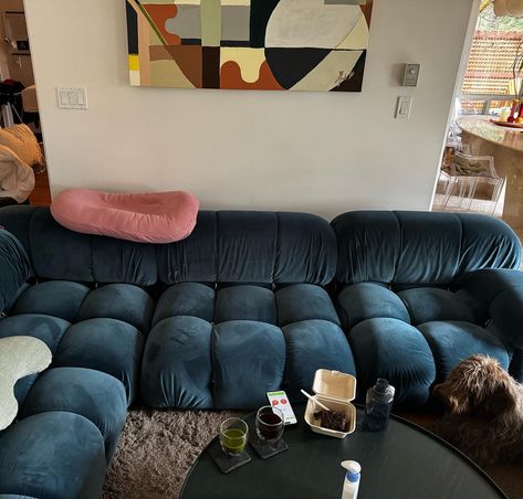 Blue velvet Bellivano sofa pic sent in from a client. Velvet Sofa Navy, Blue Sofa Aesthetic, Bubble Couch, Blue Sofa Living Room Ideas, Blue Couch Living Room Ideas, Blue Velvet Sofa Living Room, Modern Blue Sofa, Teal Couch, Blue Velvet Couch