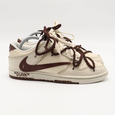 Unique And Rare Nike Dunk Low Sneakers. Features Reverse Shoelace Design. Cream Base With Brown Accents (Latte). Unique Lacing Style. Never Worn, Brand New. Sneakers Embroidery, Dunks Shoes, Shoes Game, Rare Nikes, Cream Base, Fresh Shoes, Nike Basketball Shoes, Brown Sneakers, Shoe Inspo