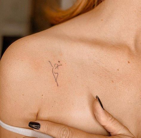 Small Shoulder Tattoo, Shoulder Tattoo Designs, Ballet Tattoos, Ballerina Tattoo, Dancer Tattoo, Dance Tattoo, Small Shoulder Tattoos, Anklet Tattoos, Petite Tattoos