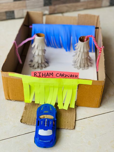 DIY CAR WASH STATION #diy #toddler #recycleplay Car Wash Crafts Preschool, Vehicles Activities For Preschool, Car Wash Station, Diy Car Wash, Wash Station, Cardboard Car, Lesson Plans For Toddlers, Auto Shop, Childcare Activities