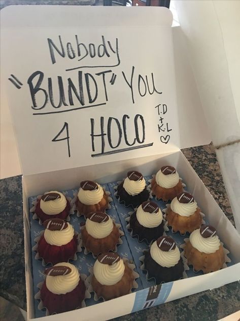 25+ HOMECOMING PROPOSAL IDEAS SHE WON'T SAY NO TO - Stylin by Sarita Food Homecoming Proposals, Cute Homecoming Proposals For A Dancer, Bundt Cake Hoco Proposal, Homecoming Cupcakes Ideas, Hoco Proposals Ideas Candy, Sadie Hawkins Proposals Football, Hoco Proposals Ideas Food, Food Hoco Proposals, Cheer Homecoming Proposals