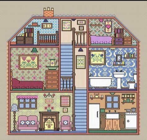 Dollhouse Quilt, Stitch Games, Paper Dolls Clothing, Doll House Plans, Paper Doll House, House Sketch, Cool Paper Crafts, House Quilts, House Illustration